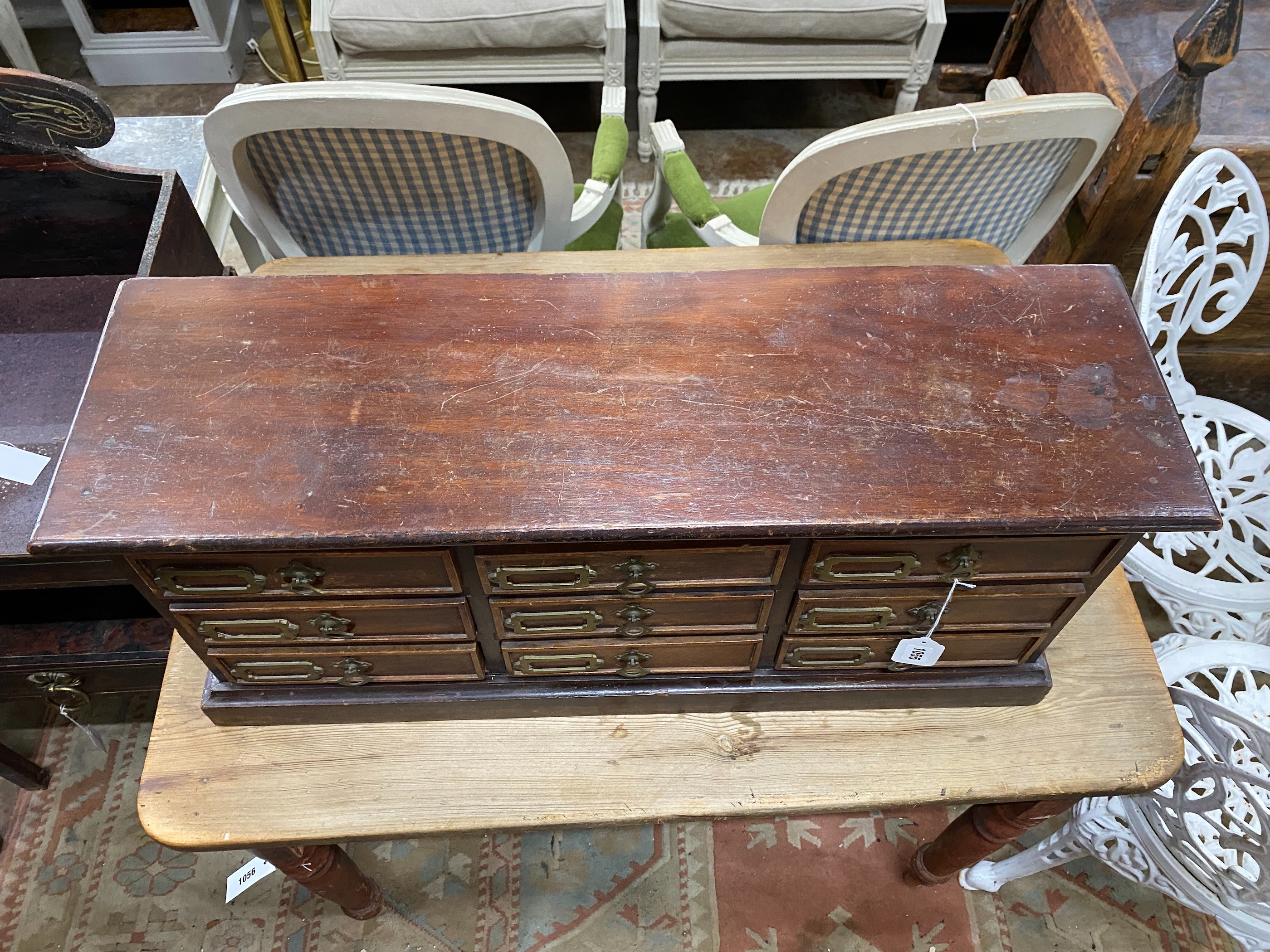 A Victorian style nine drawer table top filing chest, width 79cm, depth 24cm, height 35cm